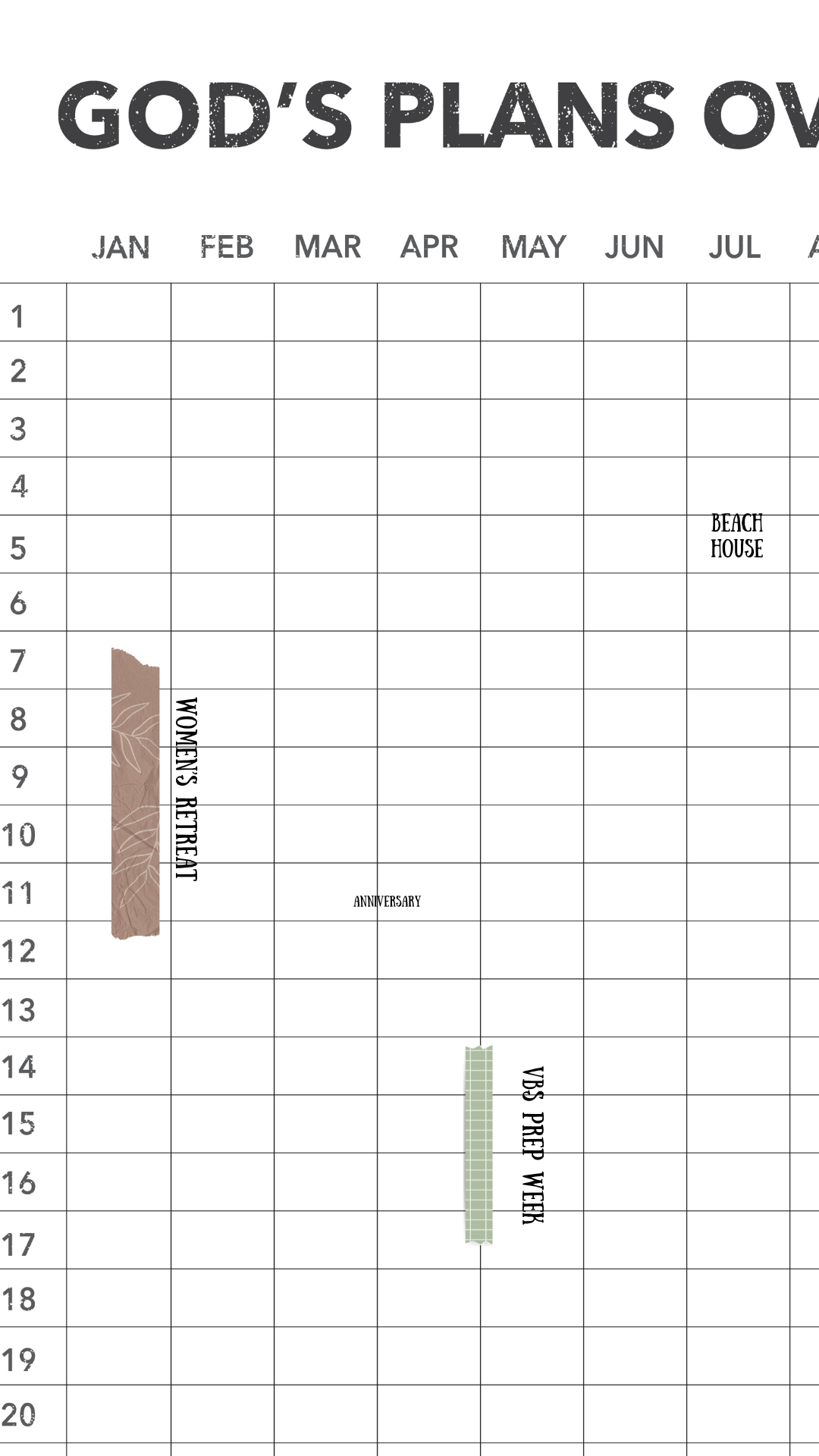 God's Plans Over Mine - Reusable Wall Calendar - 20" x 30"
