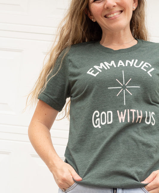 Emmanuel God With Us - Christmas Tee Shirt for Christian Women