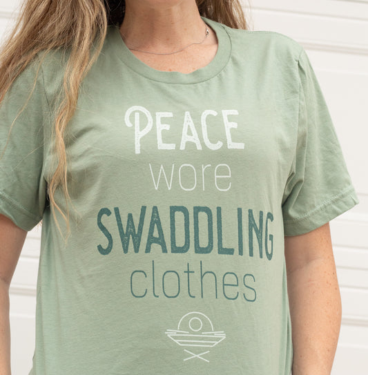 "Peace Wore Swaddling Clothes" - Christmas Tee Shirt for Christian Women