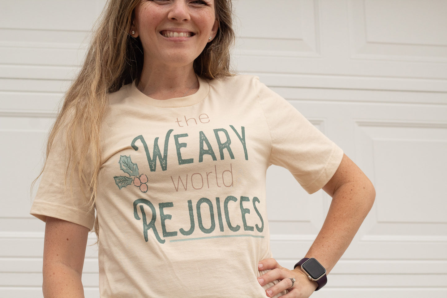 The Weary World Rejoices - Christmas Tee Shirt for Christian Women
